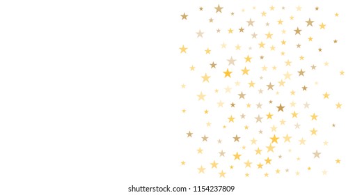 gold glitter stars background, sparkle lights confetti falling. magic shining Flying christmas stars on night sky cosmic backdrop, golden winter vector border isolated on white. 