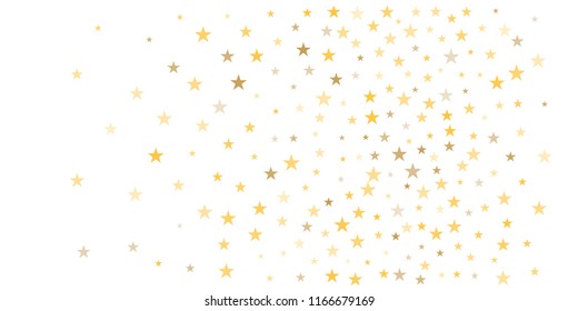 gold glitter stars background, sparkle lights confetti falling. magic shining Flying christmas stars on night sky cosmic backdrop, golden winter vector border isolated on white. 