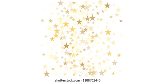 gold glitter stars background, sparkle lights confetti falling. magic shining Flying christmas stars on night sky cosmic backdrop, golden winter vector border isolated on white. 