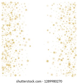 Gold glitter stars frame or border, background vector illustration. Golden dust, flying circle yellow and brown confetti elements. Sparkle tinsel elements celebration graphic design. - Vector