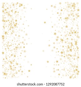 Gold glitter stars frame or border, background vector illustration. Golden dust, flying circle yellow and brown confetti elements. Sparkle tinsel elements celebration graphic design. - Vector