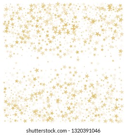 Gold glitter stars frame or border, background vector illustration. Golden dust, flying circle yellow and brown confetti elements. Sparkle tinsel elements celebration graphic design. - Vector