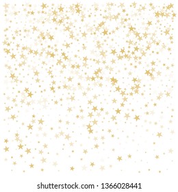 Gold glitter stars frame or border, background vector illustration. Golden dust, flying circle yellow and brown confetti elements. Sparkle tinsel elements celebration graphic design. - Vector