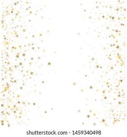 Gold Glitter Stars Frame Or Border, Background Vector Illustration. Golden Dust, Flying Circle Yellow And Brown Confetti Elements. Sparkle Tinsel Elements Celebration Graphic Design.