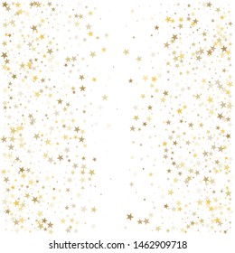 Gold glitter stars frame or border, background vector illustration. Golden dust, flying circle yellow and brown confetti elements. Sparkle tinsel elements celebration graphic design.