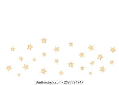Gold glitter stars isolated on white background. Festive border, vector confetti