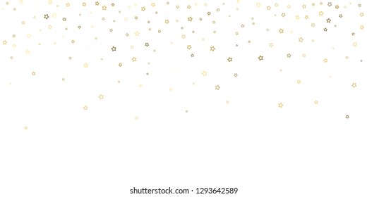Gold Glitter Stars. Luxury Shiny Confetti. Scattered little sparkle. Flash glow silver, elements. Random magic tiny light. Gold stellar fall white background. New Year, Christmas Vector illustration.