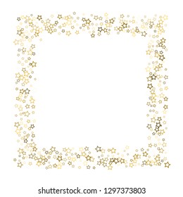 Gold Glitter Stars. Luxury Shiny Confetti. Scattered little sparkle. Flash glow silver, elements. Random magic tiny light. Gold stellar fall white background. New Year, Christmas Vector illustration.