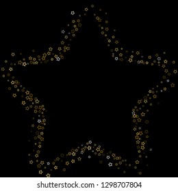 Gold Glitter Stars. Luxury Shiny Confetti. Scattered little sparkle. Flash glow silver, elements. Random magic tiny light. Gold stellar fall black background. New Year, Christmas Vector illustration.
