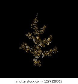 Gold Glitter Stars. Luxury Shiny Confetti. Scattered little sparkle. Flash glow silver, elements. Random magic tiny light. Gold stellar fall black background. New Year, Christmas Vector illustration.