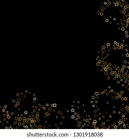 Gold Glitter Stars. Luxury Shiny Confetti. Scattered little sparkle. Flash glow silver, elements.  