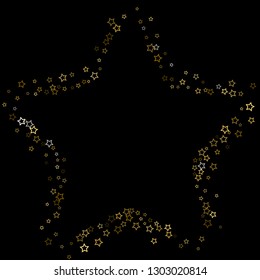 Gold Glitter Stars. Luxury Shiny Confetti. Scattered little sparkle. Flash glow silver, elements. Random magic tiny light. Gold stellar fall black background. New Year, Christmas Vector illustration.