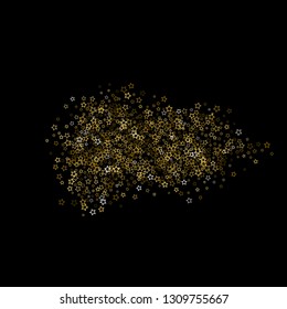 Gold Glitter Stars. Luxury Shiny Confetti. Scattered little sparkle. Flash glow silver, elements. Random magic tiny light. Gold stellar fall black background. New Year, Christmas Vector illustration.