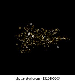 Gold Glitter Stars. Luxury Shiny Confetti. Scattered little sparkle. Flash glow silver, elements. Random magic tiny light. Gold stellar fall black background. New Year, Christmas Vector illustration.