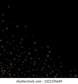 Gold Glitter Stars. Luxury Shiny Confetti. Scattered little sparkle. Flash glow silver, elements. Random magic tiny light. Gold stellar fall black background. New Year, Christmas Vector illustration.