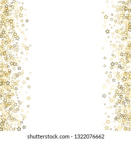 Gold Glitter Stars. Luxury Shiny Confetti. Scattered little sparkle. Flash glow silver, elements. Random magic tiny light. Gold stellar fall white background. New Year, Christmas Vector illustration.