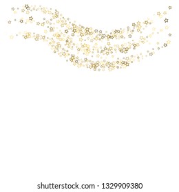 Gold Glitter Stars. Luxury Shiny Confetti. Scattered little sparkle. Flash glow silver, elements. Random magic tiny light. Gold stellar fall white background. New Year, Christmas Vector illustration.