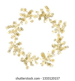 Gold Glitter Stars. Luxury Shiny Confetti. Scattered little sparkle. Flash glow silver, elements. Random magic tiny light. Gold stellar fall white background. New Year, Christmas Vector illustration.