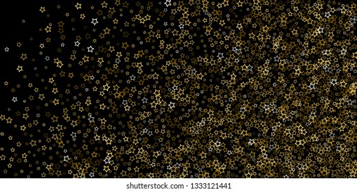 Gold Glitter Stars. Luxury Shiny Confetti. Scattered little sparkle. Flash glow silver, elements. Random magic tiny light. Gold stellar fall black background. New Year, Christmas Vector illustration.