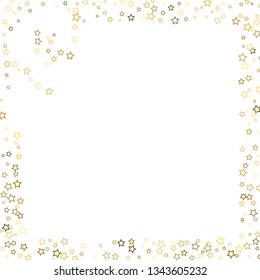 Gold Glitter Stars. Luxury Shiny Confetti. Scattered little sparkle. Flash glow silver, elements. Random magic tiny light. Gold stellar fall white background. New Year, Christmas Vector illustration.