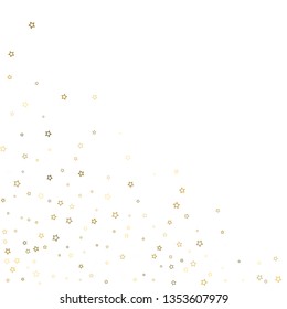 Gold Glitter Stars. Luxury Shiny Confetti. Scattered little sparkle. Flash glow silver, elements. Random magic tiny light. Gold stellar fall white background. New Year, Christmas Vector illustration.