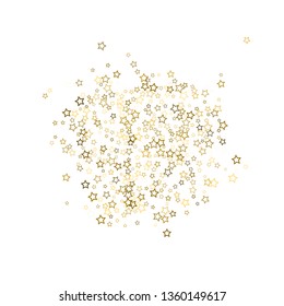 Gold Glitter Stars. Luxury Shiny Confetti. Scattered little sparkle. Flash glow silver, elements. Random magic tiny light. Gold stellar fall white background. New Year, Christmas Vector illustration.