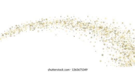 Gold Glitter Stars. Luxury Shiny Confetti. Scattered little sparkle. Flash glow silver, elements. Random magic tiny light. Gold stellar fall white background. New Year, Christmas Vector illustration.