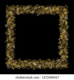 Gold Glitter Stars. Luxury Shiny Confetti. Scattered little sparkle. Flash glow silver, elements. Random magic tiny light. Gold stellar fall black background. New Year, Christmas Vector illustration.