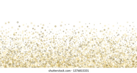 Gold Glitter Stars. Luxury Shiny Confetti. Scattered little sparkle. Flash glow silver, elements. Random magic tiny light. Gold stellar fall white background. New Year, Christmas Vector illustration.