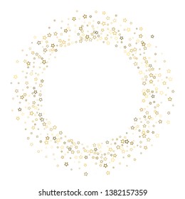 Gold Glitter Stars. Luxury Shiny Confetti. Scattered little sparkle. Flash glow silver, elements. Random magic tiny light. Gold stellar fall white background. New Year, Christmas Vector illustration.