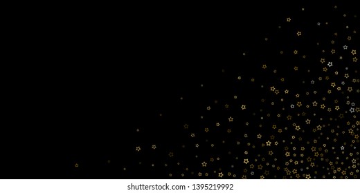 Gold Glitter Stars. Luxury Shiny Confetti. Scattered little sparkle. Flash glow silver, elements. Random magic tiny light. Gold stellar fall black background. New Year, Christmas Vector illustration.