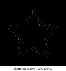 Gold Glitter Stars. Luxury Shiny Confetti. Scattered little sparkle. Flash glow silver, elements. Random magic tiny light. Gold stellar fall black background. New Year, Christmas Vector illustration.