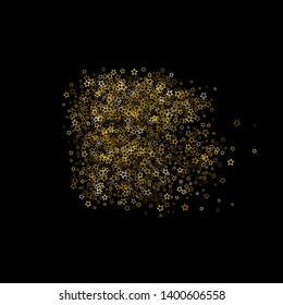 Gold Glitter Stars. Luxury Shiny Confetti. Scattered little sparkle. Flash glow silver, elements. Random magic tiny light. Gold stellar fall black background. New Year, Christmas Vector illustration.