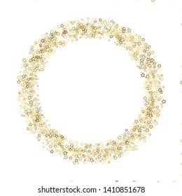 Gold Glitter Stars. Luxury Shiny Confetti. Scattered little sparkle. Flash glow silver, elements. Random magic tiny light. Gold stellar fall white background. New Year, Christmas Vector illustration.