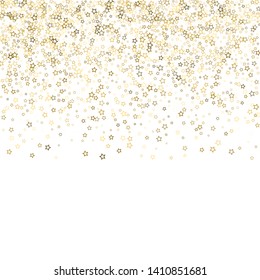 Gold Glitter Stars. Luxury Shiny Confetti. Scattered little sparkle. Flash glow silver, elements. Random magic tiny light. Gold stellar fall white background. New Year, Christmas Vector illustration.