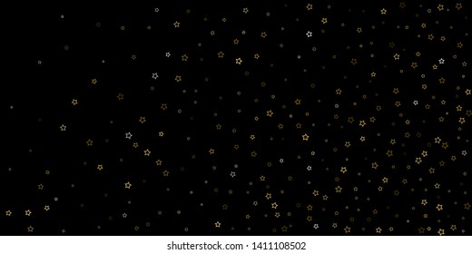 Gold Glitter Stars. Luxury Shiny Confetti. Scattered little sparkle. Flash glow silver, elements. Random magic tiny light. Gold stellar fall black background. New Year, Christmas Vector illustration.