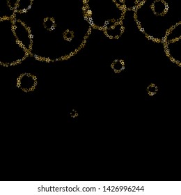 Gold Glitter Stars. Luxury Shiny Confetti. Scattered little sparkle. Flash glow silver, elements. Random magic tiny light. Gold stellar fall black background. New Year, Christmas Vector illustration.