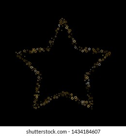 Gold Glitter Stars. Luxury Shiny Confetti. Scattered little sparkle. Flash glow silver, elements. Random magic tiny light. Gold stellar fall black background. New Year, Christmas Vector illustration.