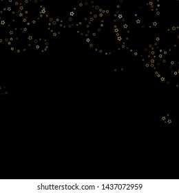 Gold Glitter Stars. Luxury Shiny Confetti. Scattered little sparkle. Flash glow silver, elements. Random magic tiny light. Gold stellar fall black background. New Year, Christmas Vector illustration.