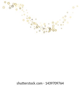 Gold Glitter Stars. Luxury Shiny Confetti. Scattered little sparkle. Flash glow silver, elements. Random magic tiny light. Gold stellar fall white background. New Year, Christmas Vector illustration.