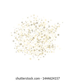 Gold Glitter Stars. Luxury Shiny Confetti. Scattered little sparkle. Flash glow silver, elements. Random magic tiny light. Gold stellar fall white background. New Year, Christmas Vector illustration.