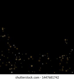 Gold Glitter Stars. Luxury Shiny Confetti. Scattered little sparkle. Flash glow silver, elements. Random magic tiny light. Gold stellar fall black background. New Year, Christmas Vector illustration.