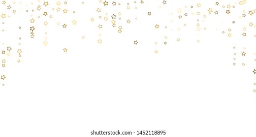 Gold Glitter Stars. Luxury Shiny Confetti. Scattered little sparkle. Flash glow silver, elements. Random magic tiny light. Gold stellar fall white background. New Year, Christmas Vector illustration.