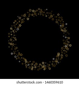 Gold Glitter Stars. Luxury Shiny Confetti. Scattered little sparkle. Flash glow silver, elements. Random magic tiny light. Gold stellar fall black background. New Year, Christmas Vector illustration.