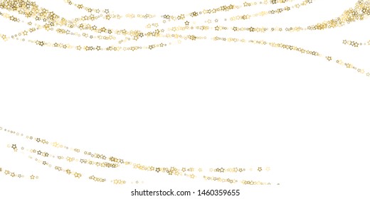 Gold Glitter Stars. Luxury Shiny Confetti. Scattered little sparkle. Flash glow silver, elements. Random magic tiny light. Gold stellar fall white background. New Year, Christmas Vector illustration.