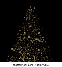 Gold Glitter Stars. Luxury Shiny Confetti. Scattered little sparkle. Flash glow silver, elements. Random magic tiny light. Gold stellar fall black background. New Year, Christmas Vector illustration.