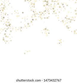 Gold Glitter Stars. Luxury Shiny Confetti. Scattered little sparkle. Flash glow silver, elements. Random magic tiny light. Gold stellar fall white background. New Year, Christmas Vector illustration.