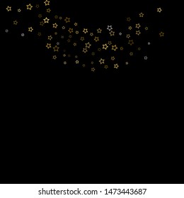 Gold Glitter Stars. Luxury Shiny Confetti. Scattered little sparkle. Flash glow silver, elements. Random magic tiny light. Gold stellar fall black background. New Year, Christmas Vector illustration.