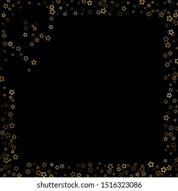 Gold Glitter Stars. Luxury Shiny Confetti. Scattered little sparkle. Flash glow silver, elements. Random magic tiny light. Gold stellar fall black background. New Year, Christmas Vector illustration.