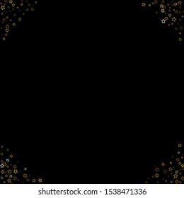 Gold Glitter Stars. Luxury Shiny Confetti. Scattered little sparkle. Flash glow silver, elements. Random magic tiny light. Gold stellar fall black background. New Year, Christmas Vector illustration.